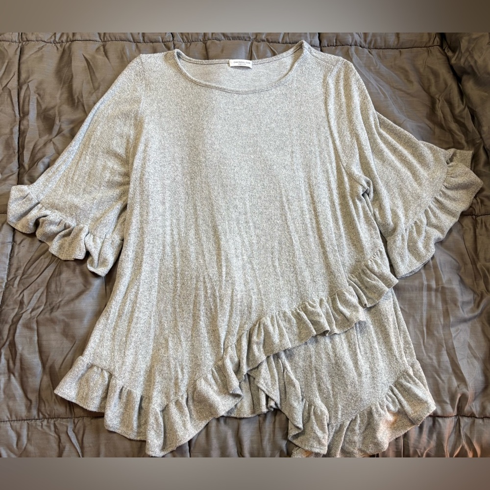 Chic Soul Gray Ruffled Asymmetrical Top